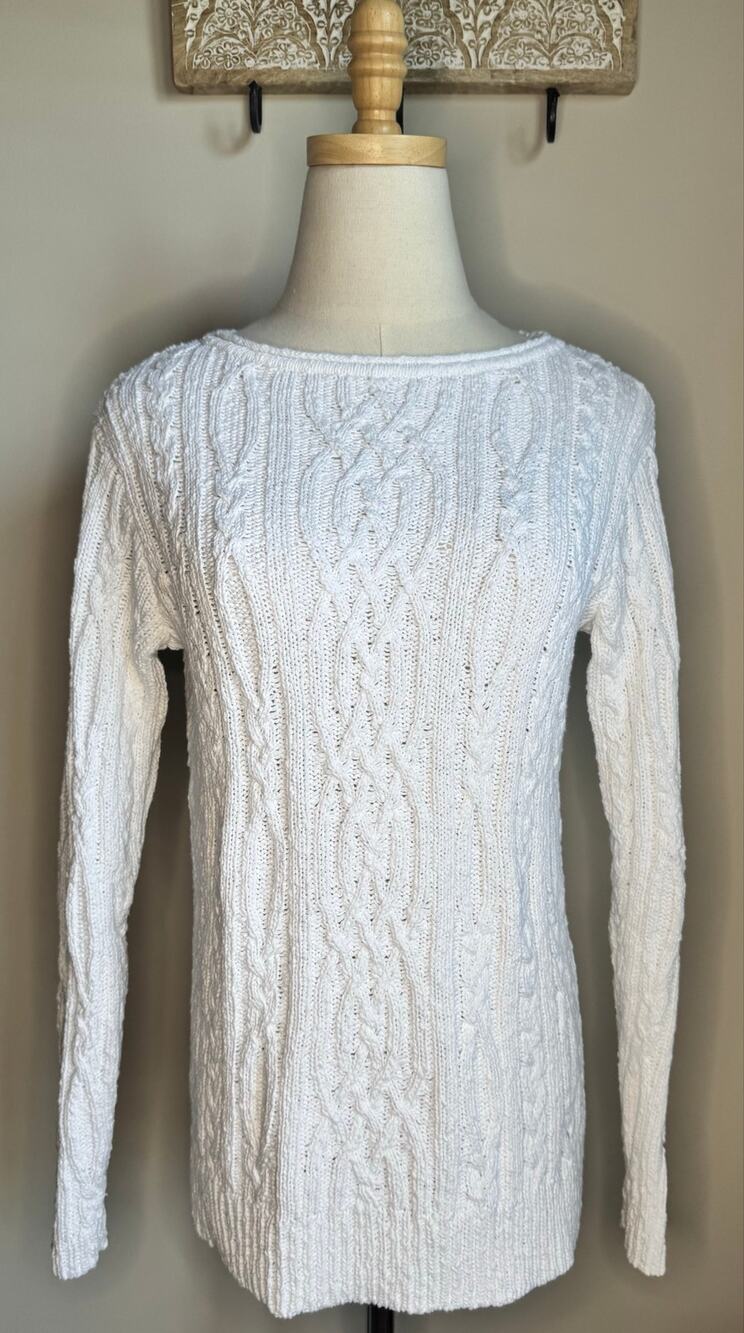 J.Jill White Cable Knit Pullover Sweater sz XS